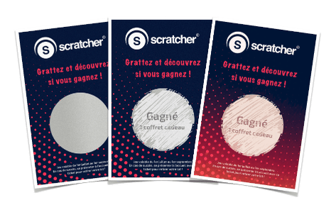 Primo® portrait scratch-off tickets with a scratchable round feature a large round scratch-off area on business card-sized 54x85mm cards to conceal your chosen hidden messages. Various customizations are available.
