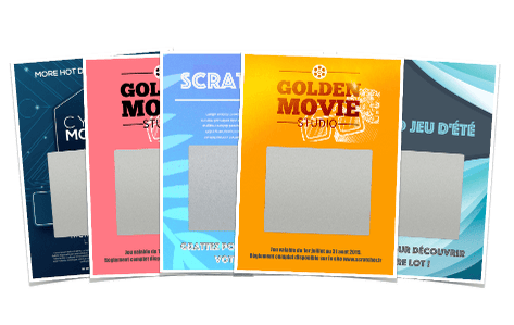 The scratch-off tickets in size L portrait feature a square scratch-off area on cards with a portrait format of 70x104mm to conceal a variety of hidden messages of your choice. Various customizations and options are available.