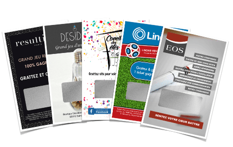 Primo® portrait scratch-off tickets feature a rectangular scratch-off area revealed by scratching on portrait-sized business cards 54x85mm to conceal your chosen hidden messages. Various customizations are available.