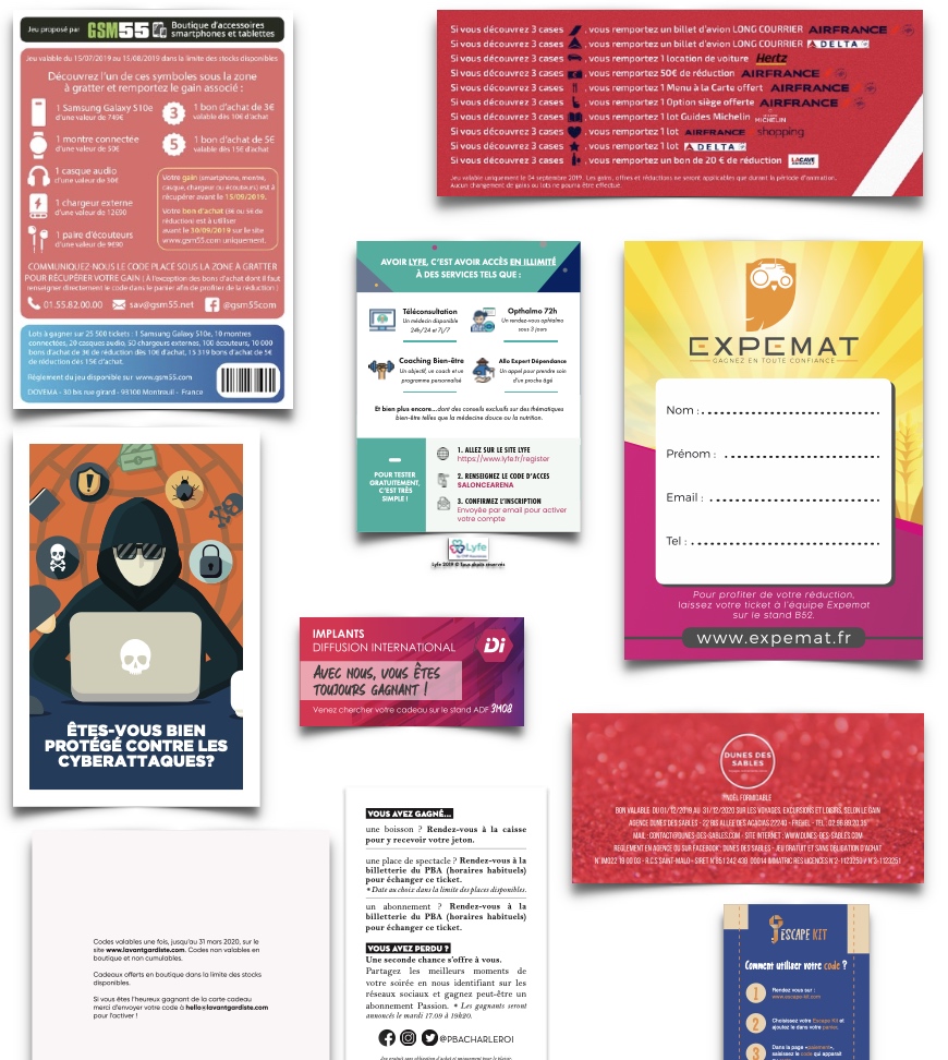 Although the general conditions of the game are not mandatory on scratch cards, their use can be a good idea for large-scale events. Indeed, these conditions can avoid disputes with participants by specifying the participation terms, withdrawal conditions of winnings, and the organizer's liability limitations. They can also bring transparency and credibility to the marketing operation by reassuring participants about the legitimacy of the event. In these cases, the general conditions of the game can be a good idea to clarify the rules and avoid any misunderstanding with participants. Although the general conditions of the game are not mandatory on scratch cards, their use can be a good idea for large-scale events. Indeed, these conditions can avoid disputes with participants by specifying the participation terms, withdrawal conditions of winnings, and the organizer's liability limitations. They can also bring transparency and credibility to the marketing operation by reassuring participants about the legitimacy of the event. In these cases, the general conditions of the game can be a good idea to clarify the rules and avoid any misunderstanding with participants.